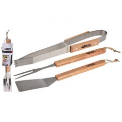 Instrumente pentru gratar BBQ 3unit (lopata, furculita, cleste) maner din lemn