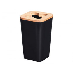 Pahar pentru periute de dinti patrat Bathroom 11cm, capac din bambus, negru