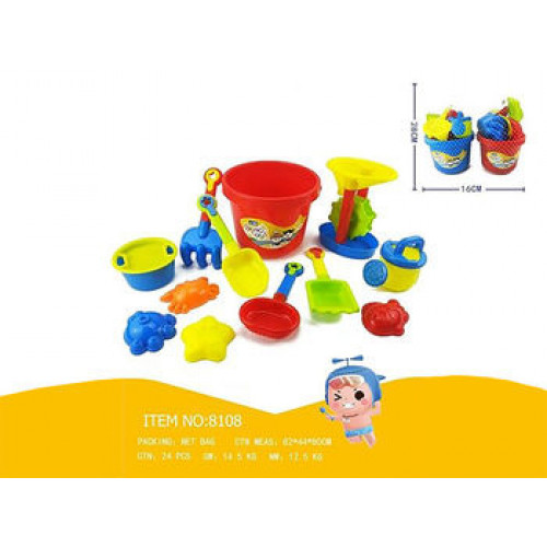 Набор игрушек для песка в ведерке с мельницей 13ед, 28cm