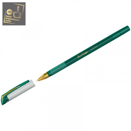 Ручка шариковая BERLINGO, xGold, грип, 0.7 мм, зеленая