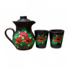 Set Angob Red Clay ulcior de 1,5 litri cu capac și 2 pahare de 500 ml, model Floral