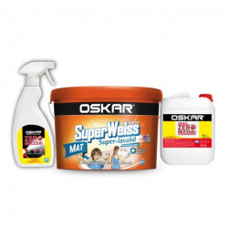 Vopsea de interior Oskar Superweiss (anti-mucegai, alb) 15 l + AMORSA OSK 4L+ pulverizator anti-mucegai 0,5 l
