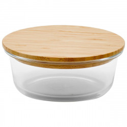 Container din sticlă cu capac ermetic din bambus  rotund (400 ml)