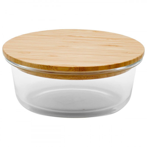 Container din sticlă cu capac ermetic din bambus  rotund (950 ml)