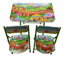 Masă pentru copii cu 2 scaune Riki „Mașinuțe” (multicoloră)