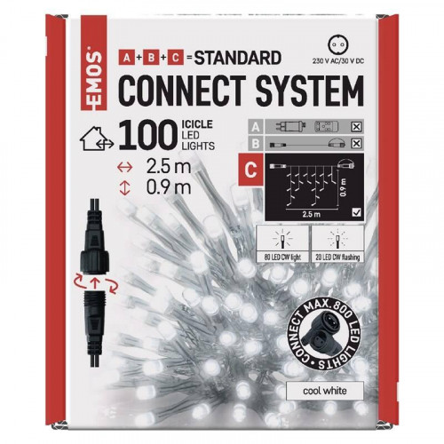 Светодиодная цепь EMOS 100 LED стандартное мигание - сосульки, 2,5 м,(D1CC02)
