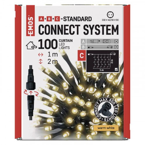 Соединительная цепочка EMOS 100 LED Standard - занавес, 1х2 м,(D1EW01)