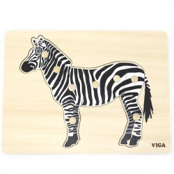 Puzzle din lemn Montessori cu buton “Zebra”
