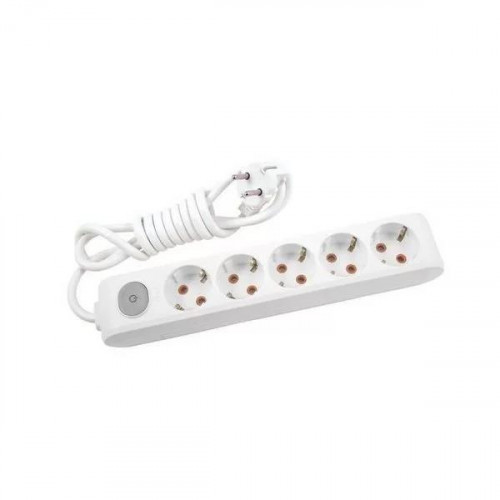 Cablu prelungitor 5 prize cu împământare și buton on/off Multi - Let Viko by Panasonic. 5 м. Alb
