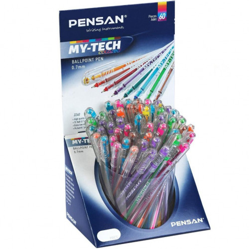 Ручка шариковая PENSAN My-Tech, 0.7 мм, 60 штук, цветная