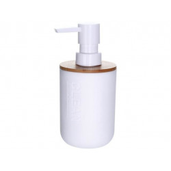 Dozator pentru sapun lichid Bathroom 17cm, capac din bambus, plastic, alb