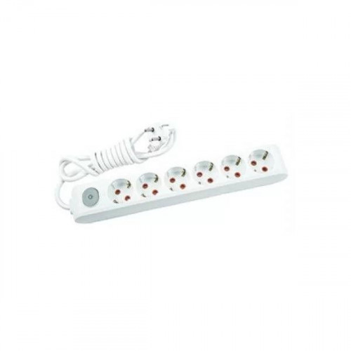 Cablu prelungitor 6 prize cu împământare și buton on/off Multi - Let Viko by Panasonic. 2 м. Alb
