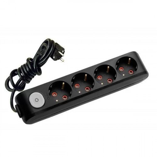 Cablu prelungitor cu 4 prize cu împământare și buton on/off Multi - Let Viko by Panasonic. 3 м. Negru
