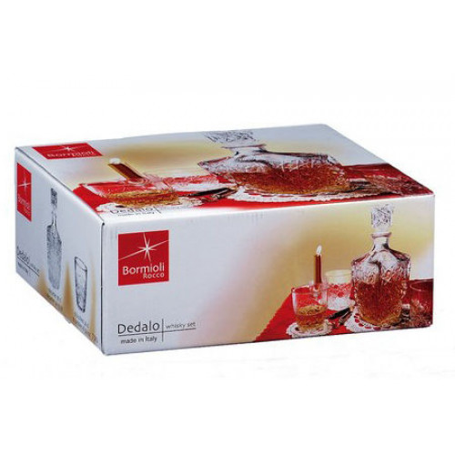 Set garafa 780ml si 6 pahare pentru whisky Dedalo, in cutie de cadou