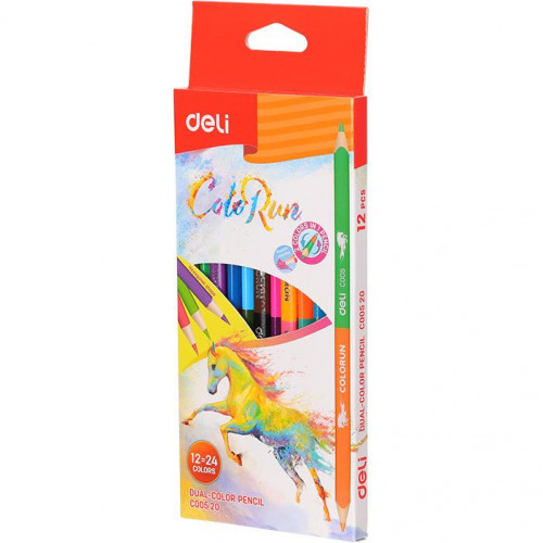 Creioane colorate DELI Run DUO, 12 bucati - 24 culori