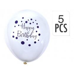 Set de baloane Happy Birthday, 5buc, albe
