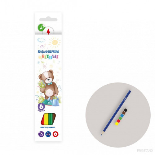 ВКФ карандаши цветные мишка шестигранные 6 ЦВ. CP-9006 1/8