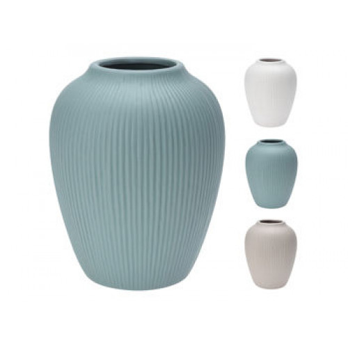 Vaza din ceramica cu creste verticale 17X14cm, 3 culori