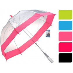 Зонт-трость женcкий D87cm прозрачный, с разноцв каймой