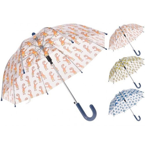 Зонт-трость детский D58cm, прозрачный, рис. животные