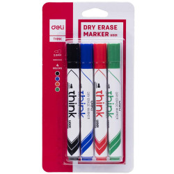 Set markere pentru tabla DELI Think, 2mm, 4 culori