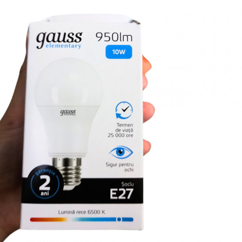 LED GAUSS ELEMENTARY A60 10W E27 6500K 1/10/50 bec rece