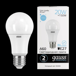 Bec LED Gauss Elementary A60 20W E27 65K 1/10/40