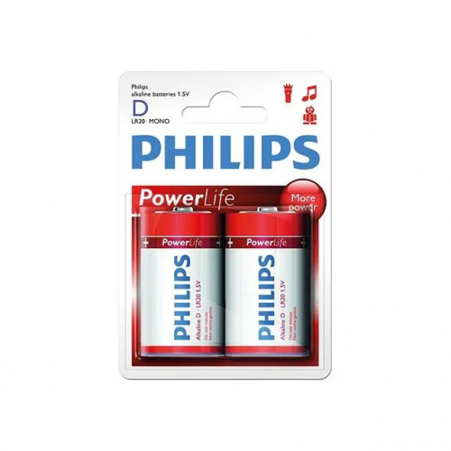 Батареи Philips POWERLIFE LR20 1.5 B