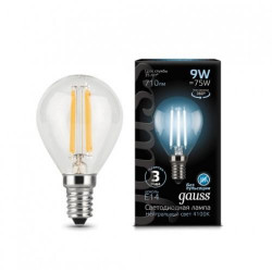 Bec LED Filament GAUSS BLACK C37 E14 9W 4100К 1/10/50 lumina neutra