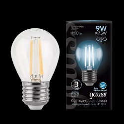 Bec LED Filament GAUSS BLACK G45 E27 9W 4100K 1/10/50 lumina neutra