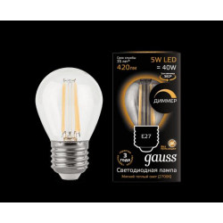 GAUSS Filament G45 Bec LED 5W/E14/2700K/420lm/IP20/dimm/1/10/50 LUMINA CALDA