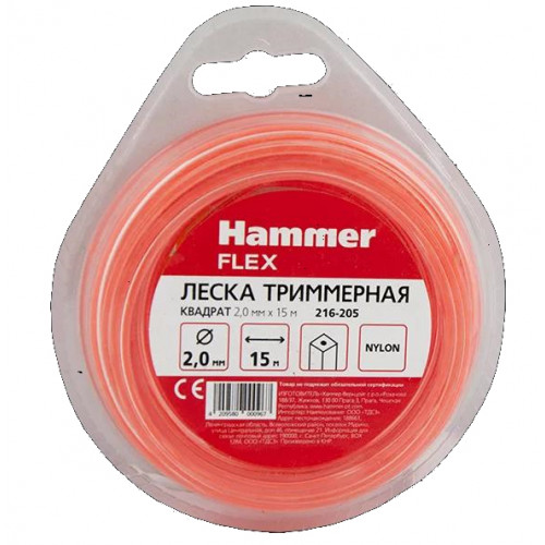 Леска для триммера 2мм/15м.. звезда Hammer Flex 216-401