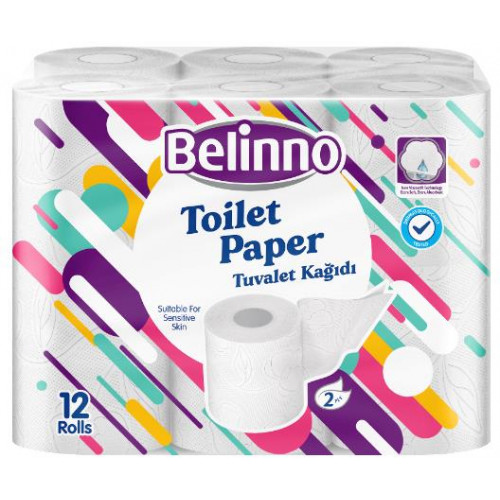 Бумага туалетная BELINNO 2-слойная, 18.45 м, 12 рулонов