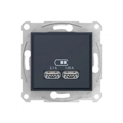 Розетка зарядное устройство USB Schneider SDN2710270 sedna 1.05/2.1 А 5 В графитовый